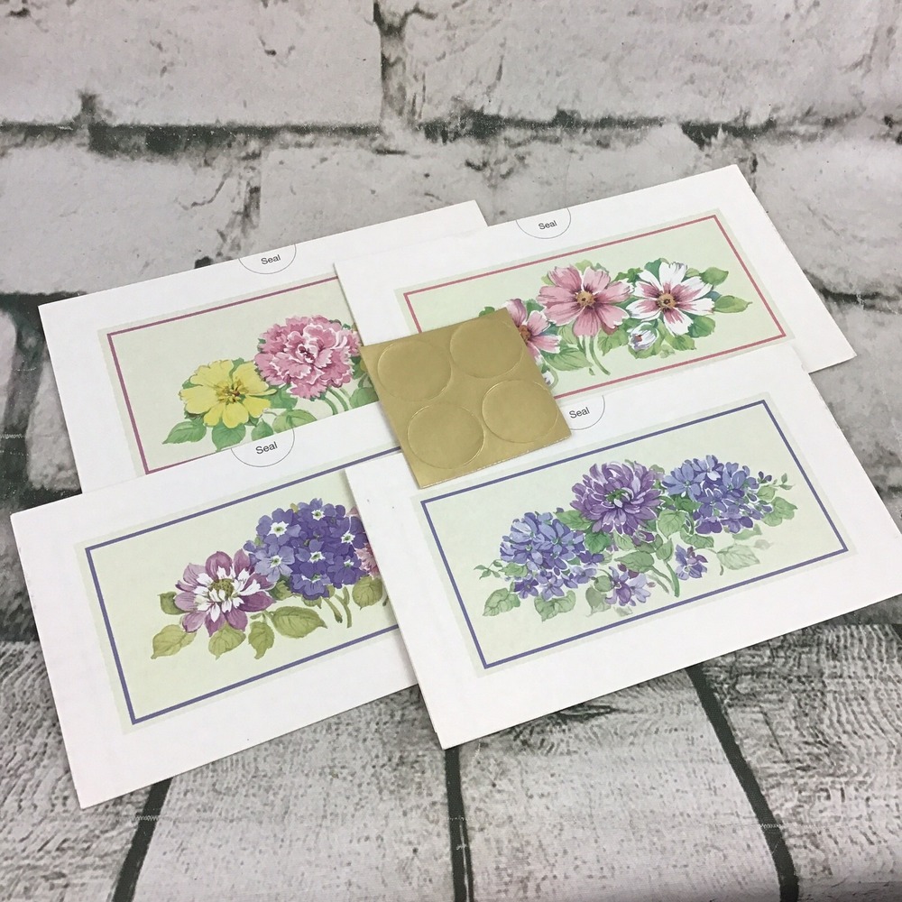 Vintage Floral Fold N Send Notecards Lot Of 4 With Seals Christian Postalettes
